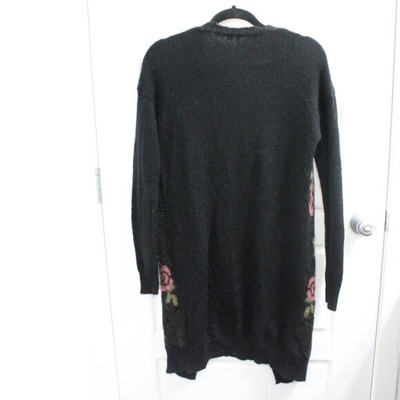 Frenchi Long Cardigan Medium Charcoal Open Floral Rose Boho Cozy Whimsigoth - Picture 3 of 3